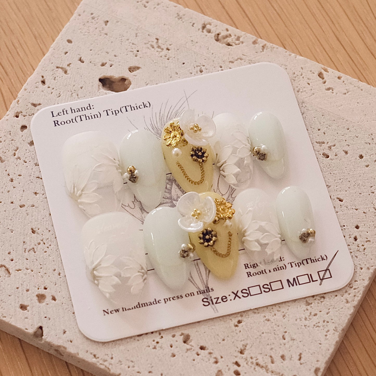 Handmade Press On Nails - White Sunshine