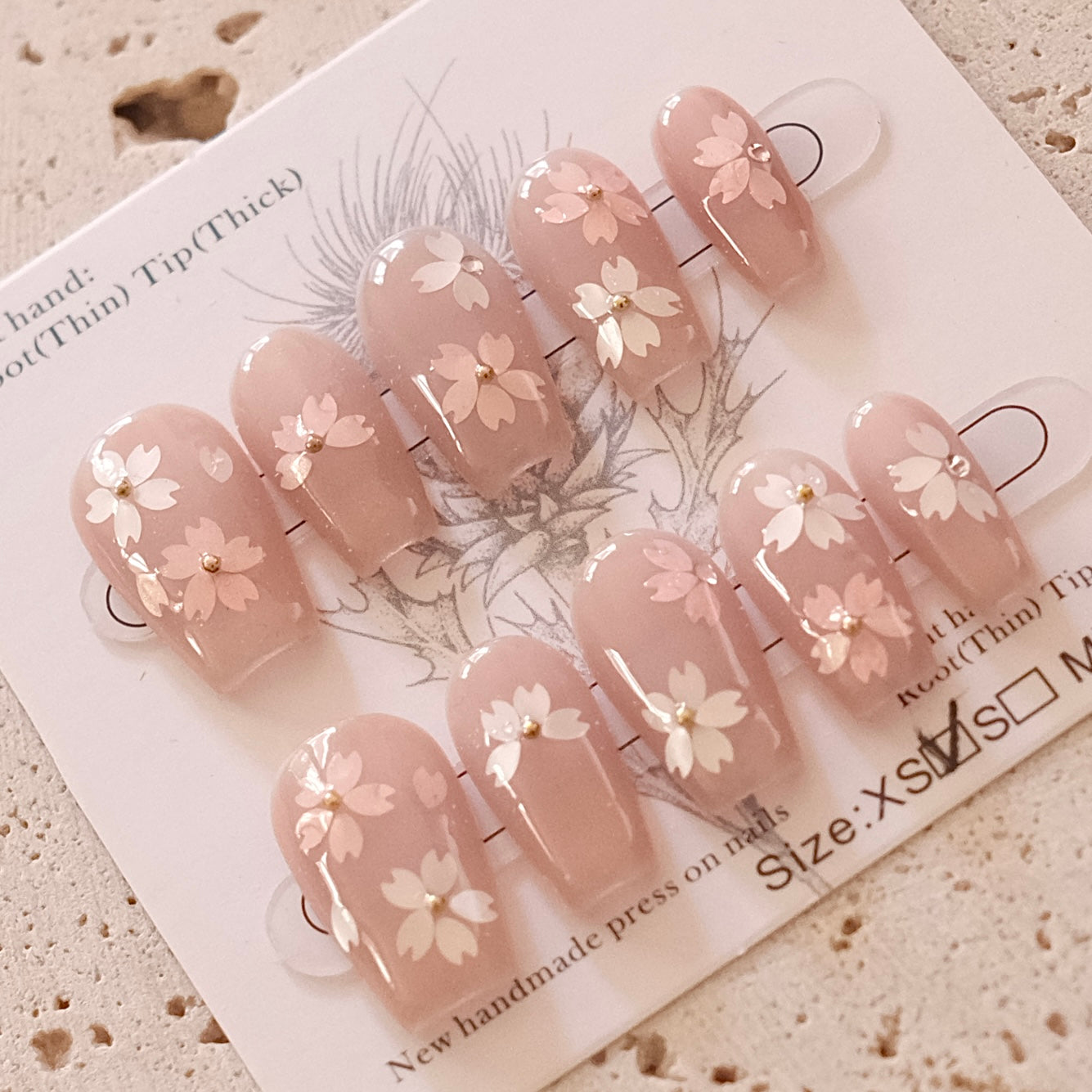 Handmade Press On Nails - Sakura