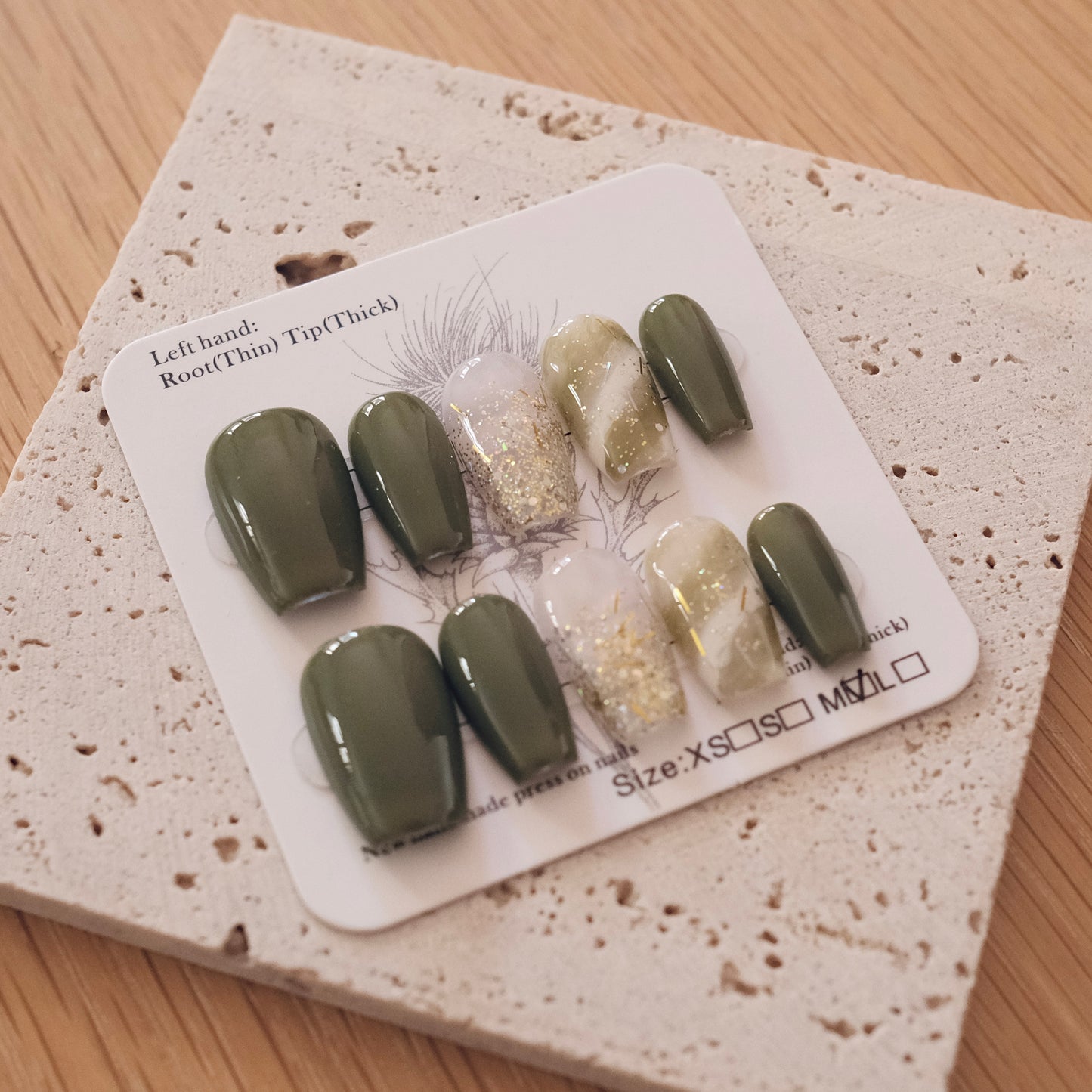 Handmade Press On Nails - Olive