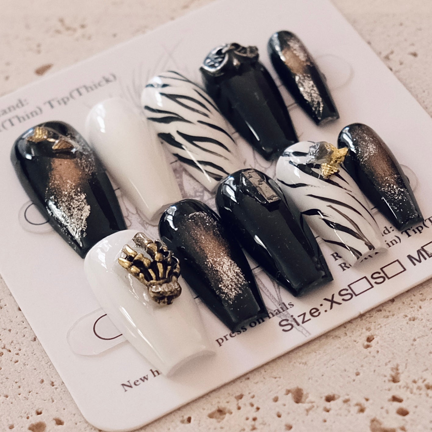 Handmade Press On Nail - Stripes Long T Coffin