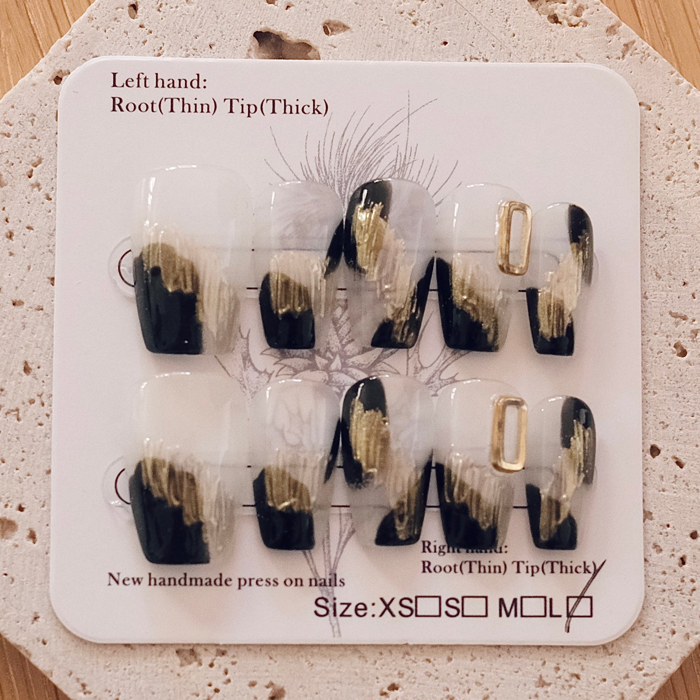 Handmade Press On Nails - Black Gold