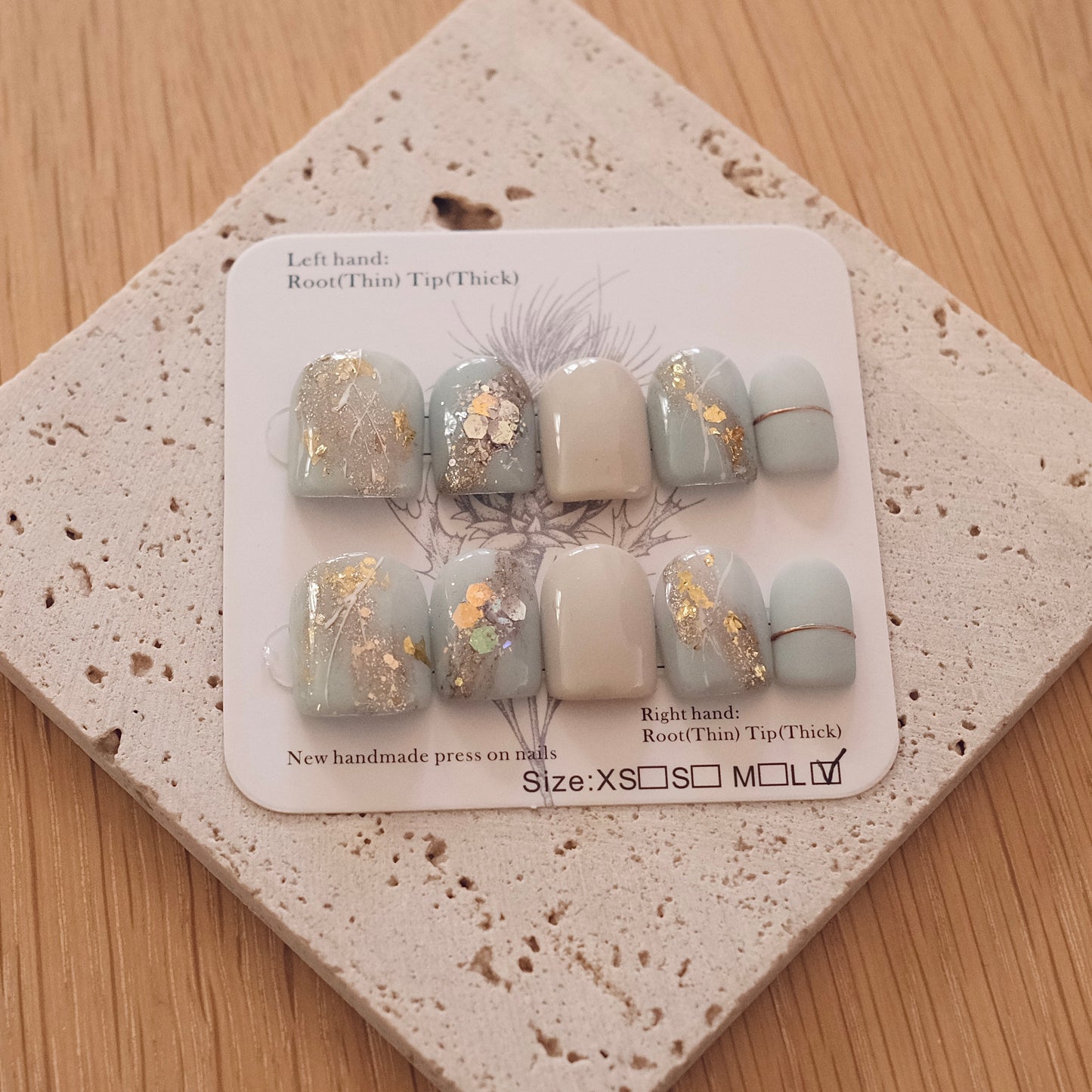 Handmade Press On Nails - Blue Sparkles