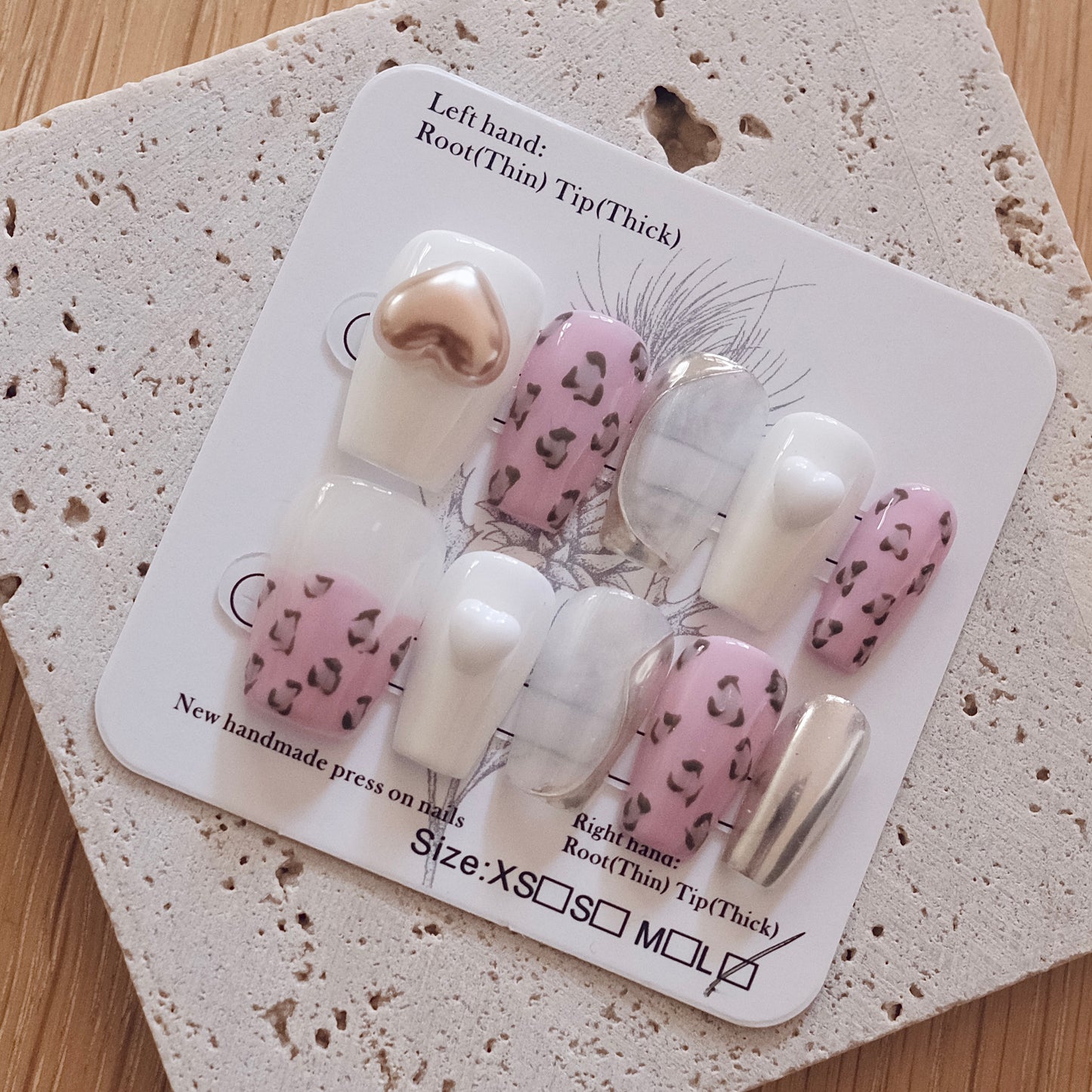Handmade Press On Nails - Pink Leopard